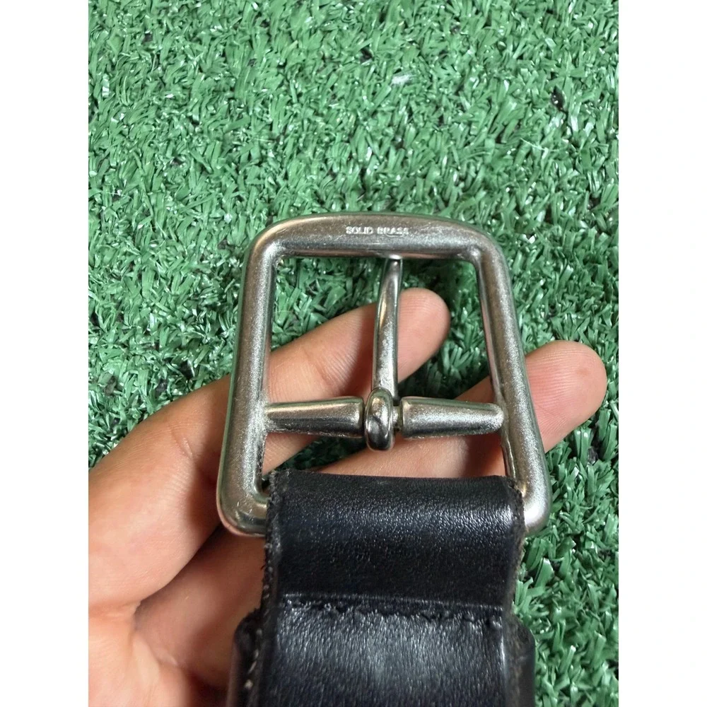 Polo Ralph Lauren Belt Mens 42 Black Good Italian Leather Solid Brass Buckle